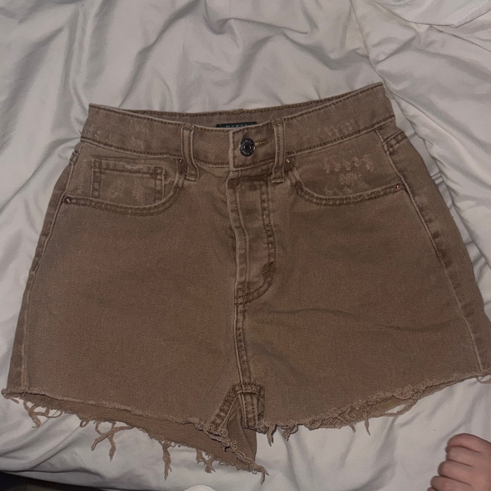 wild fable High-Rise Frayed Hem Denim Shorts - Taupe Brown